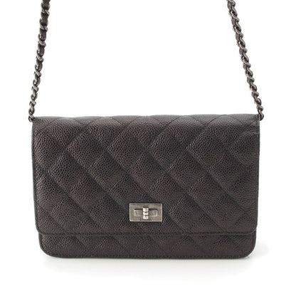 Chanel Quilted 2.55 Caviar Leather Chain Wallet Shoulder Bag Black