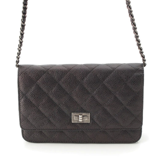 Chanel Quilted 2.55 Caviar Leather Chain Wallet Shoulder Bag Black