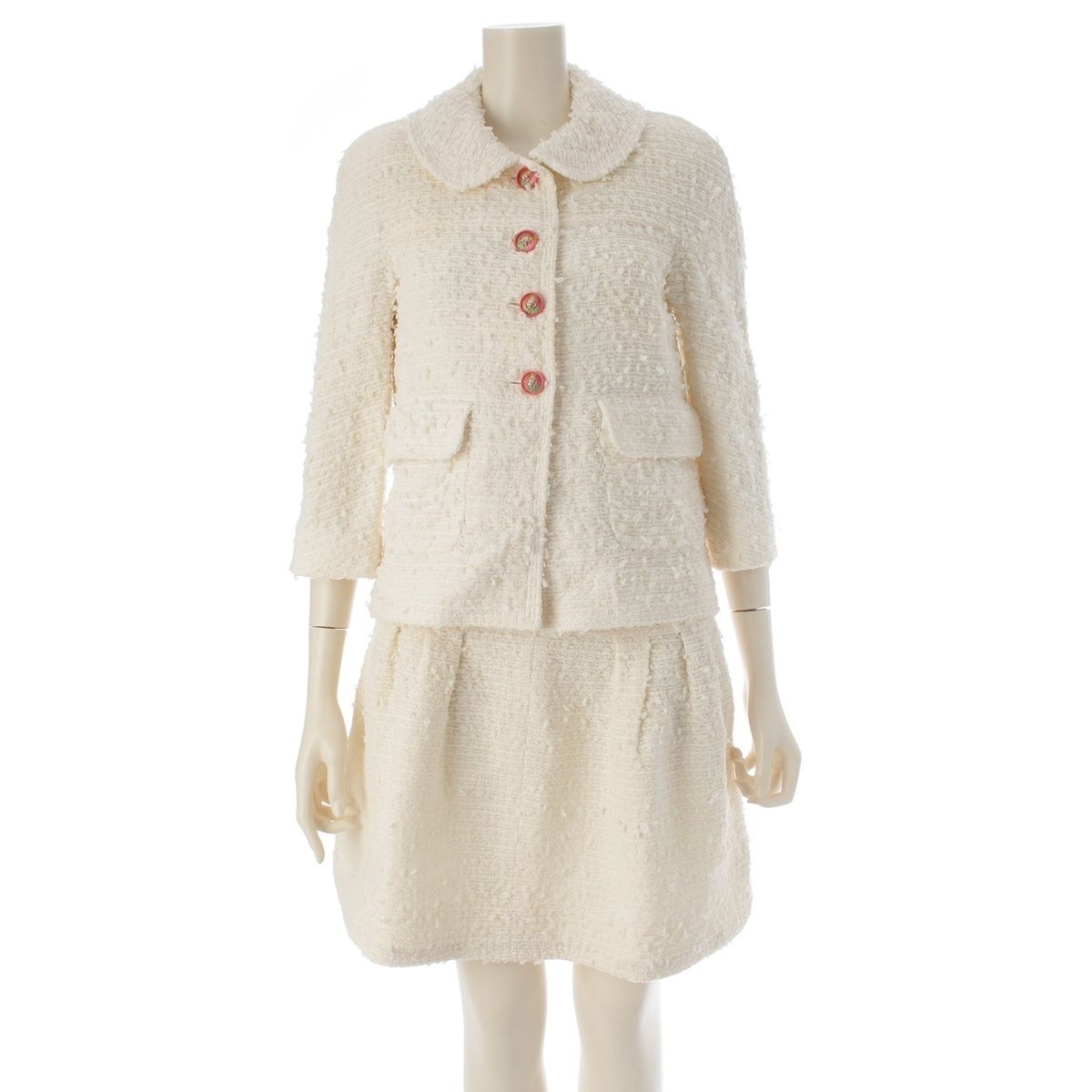 Chanel Tweed Lion Button Jacket Dress Set White 34