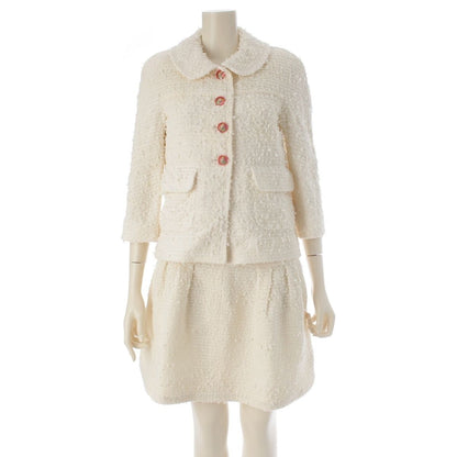 Chanel Tweed Lion Button Jacket Dress Set White 34