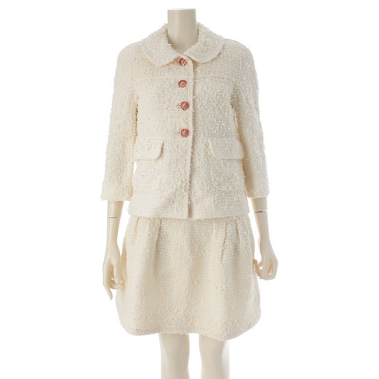 Chanel Tweed Lion Button Jacket Dress Set White 34