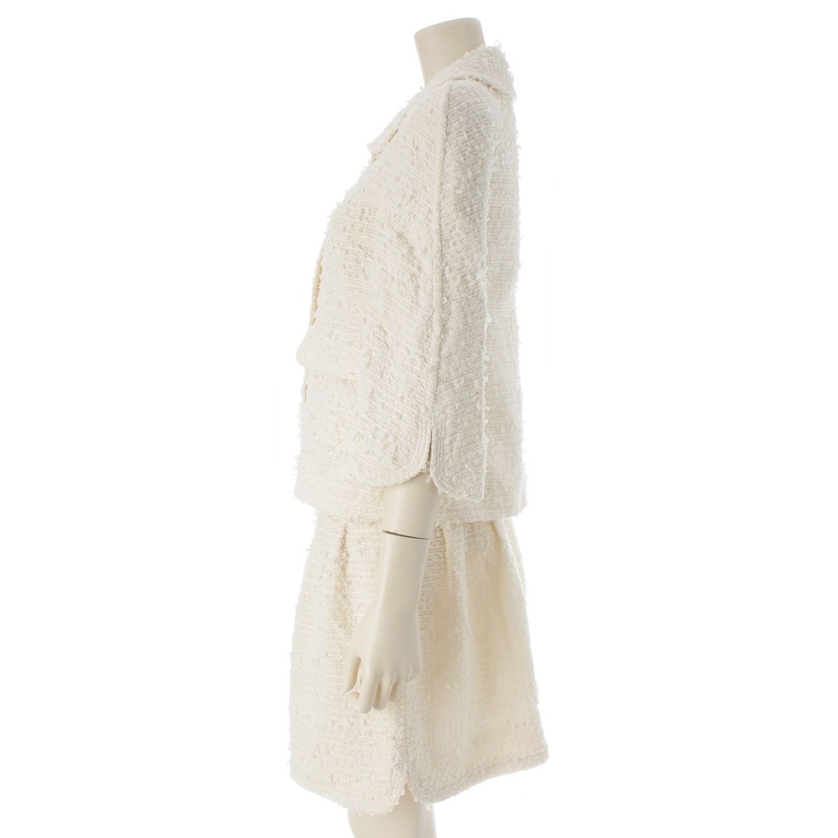 Chanel Tweed Lion Button Jacket Dress Set White 34 — view 4