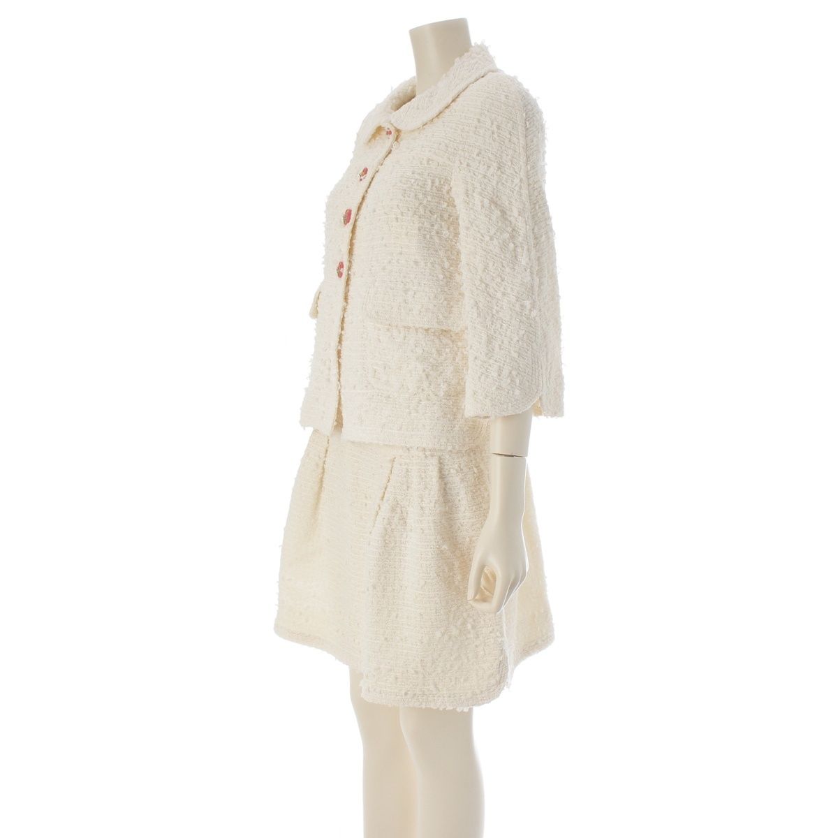 Chanel Tweed Lion Button Jacket Dress Set White 34 — view 2