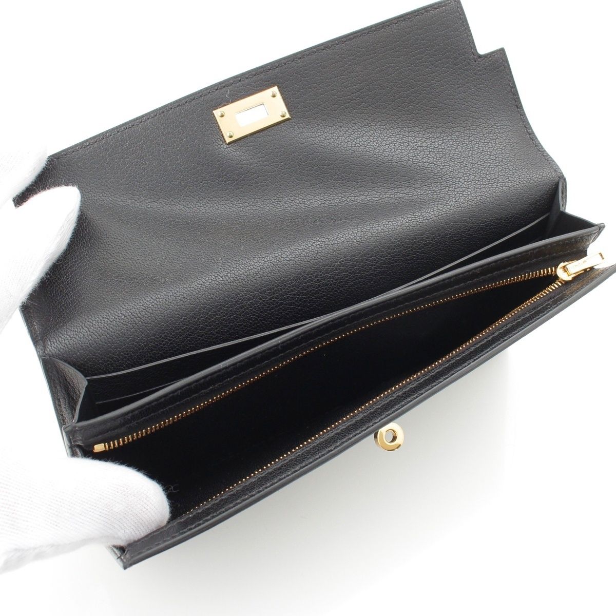 Hermes Kelly Pocket Long Chevre Chamkila Wallet Black — view 4