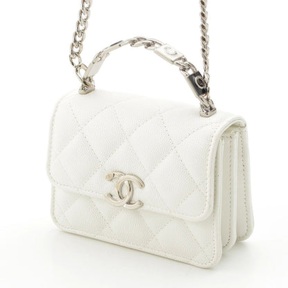 Chanel Caviar Leather Metal Top Handle 2-Way Mini Chain Shoulder Handbag White — view 2