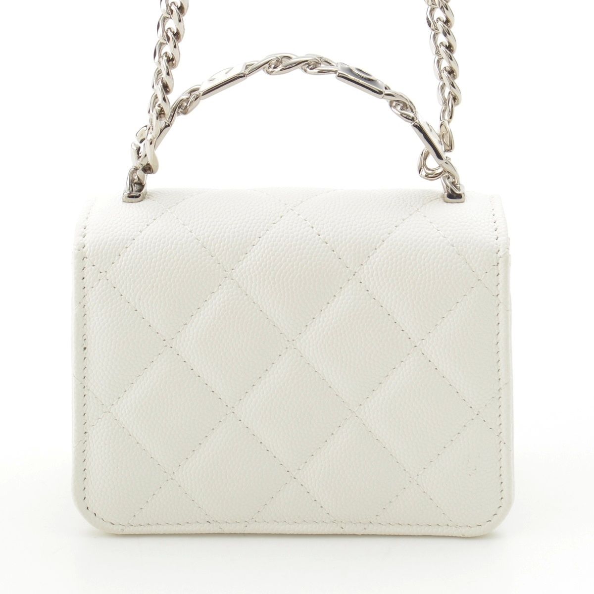 Chanel Caviar Leather Metal Top Handle 2-Way Mini Chain Shoulder Handbag White — view 4