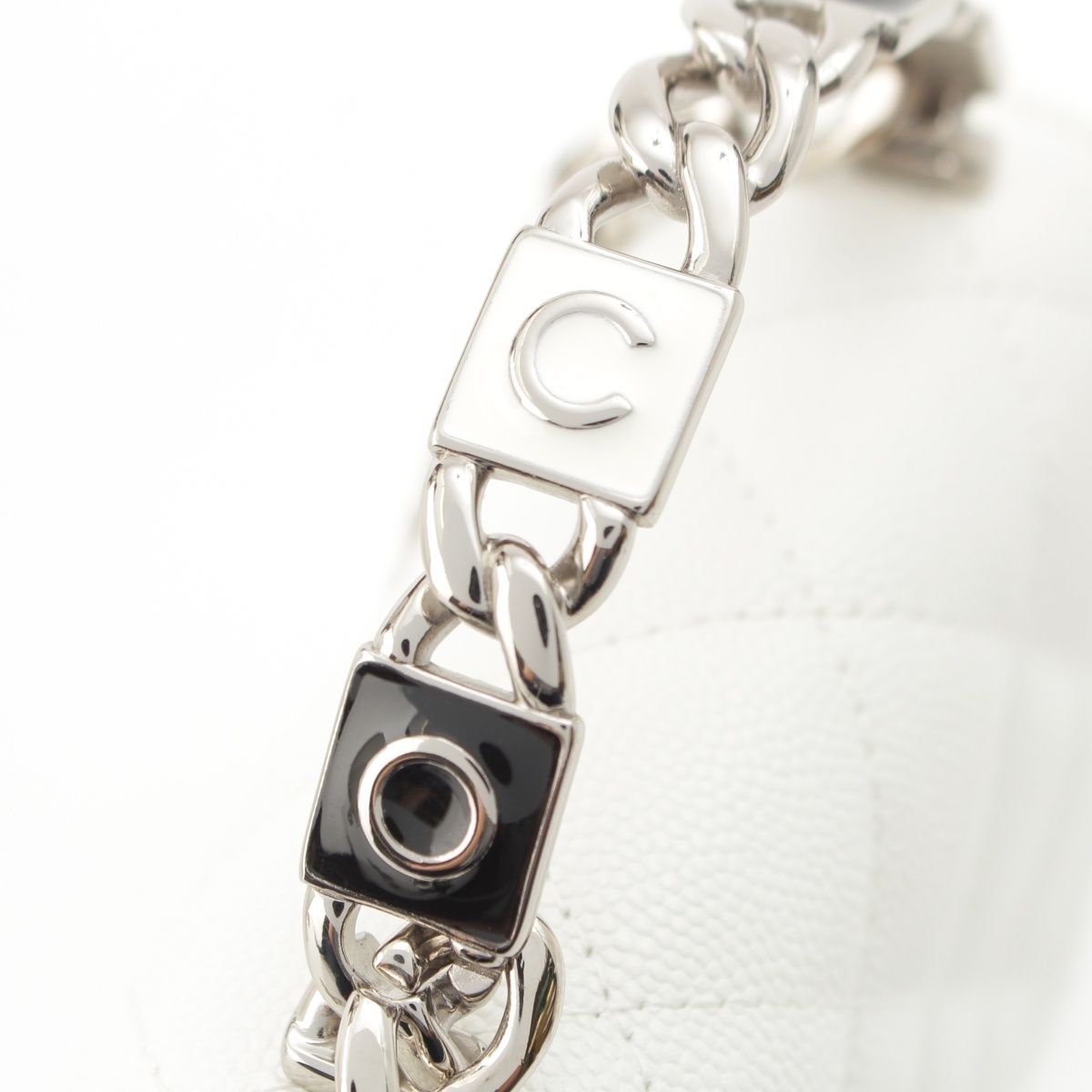 Chanel Caviar Leather Metal Top Handle 2-Way Mini Chain Shoulder Handbag White — view 8