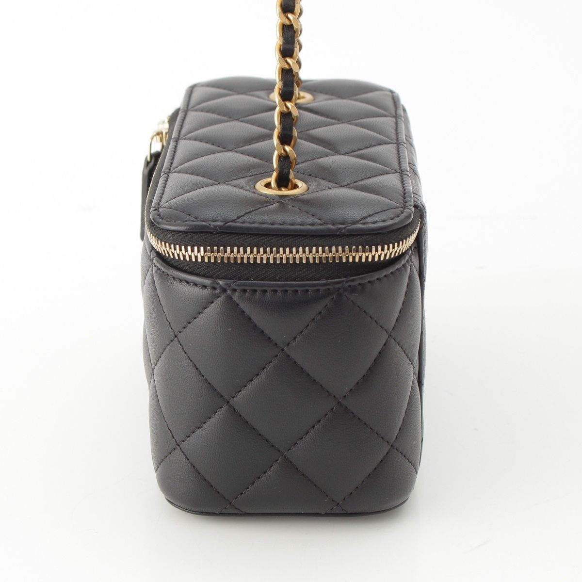 Chanel Quilted Lambskin Vanity Mini Ball Chain Shoulder Bag Black — view 3
