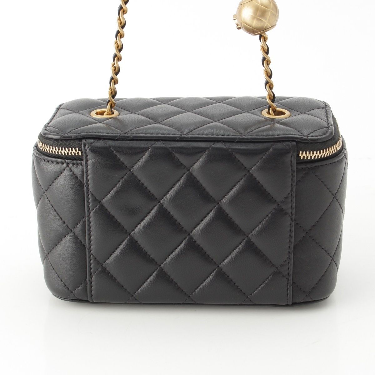Chanel Quilted Lambskin Vanity Mini Ball Chain Shoulder Bag Black — view 4