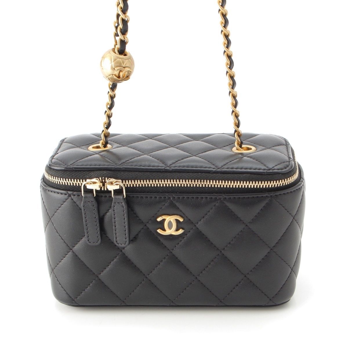 Chanel Quilted Lambskin Vanity Mini Ball Chain Shoulder Bag Black