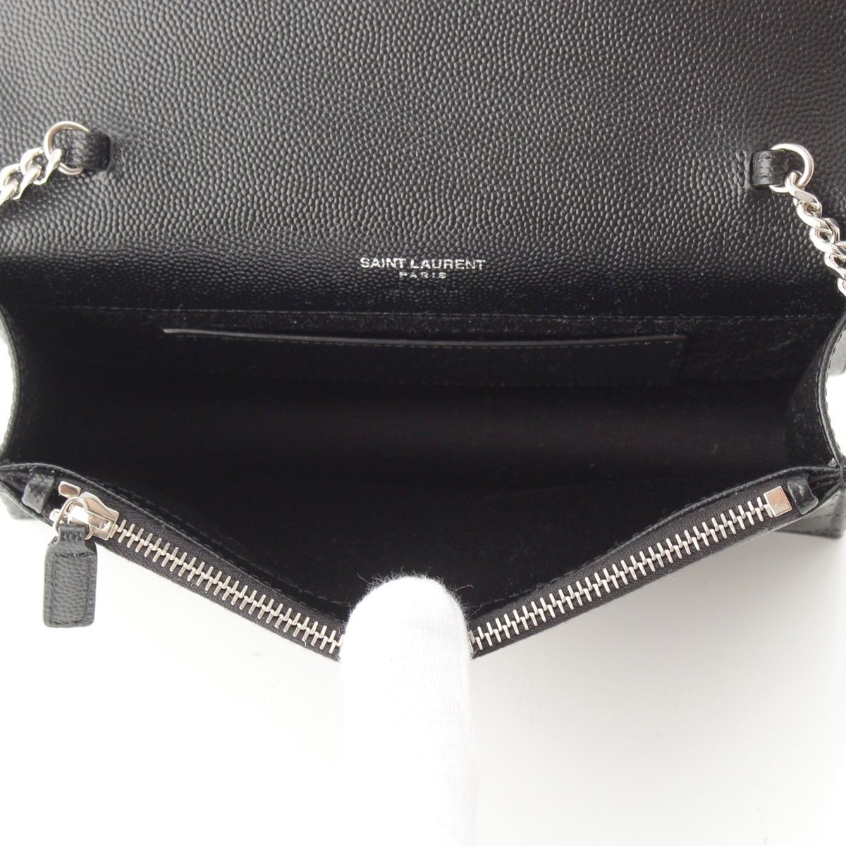 Saint Laurent Cassandra Leather Envelope Chain Wallet Shoulder Bag Black — view 6