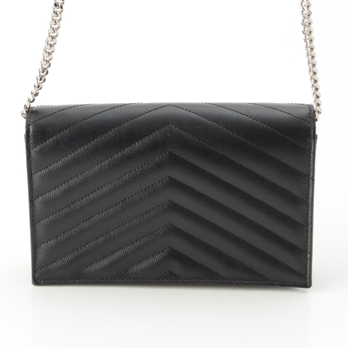 Saint Laurent Cassandra Leather Envelope Chain Wallet Shoulder Bag Black — view 4