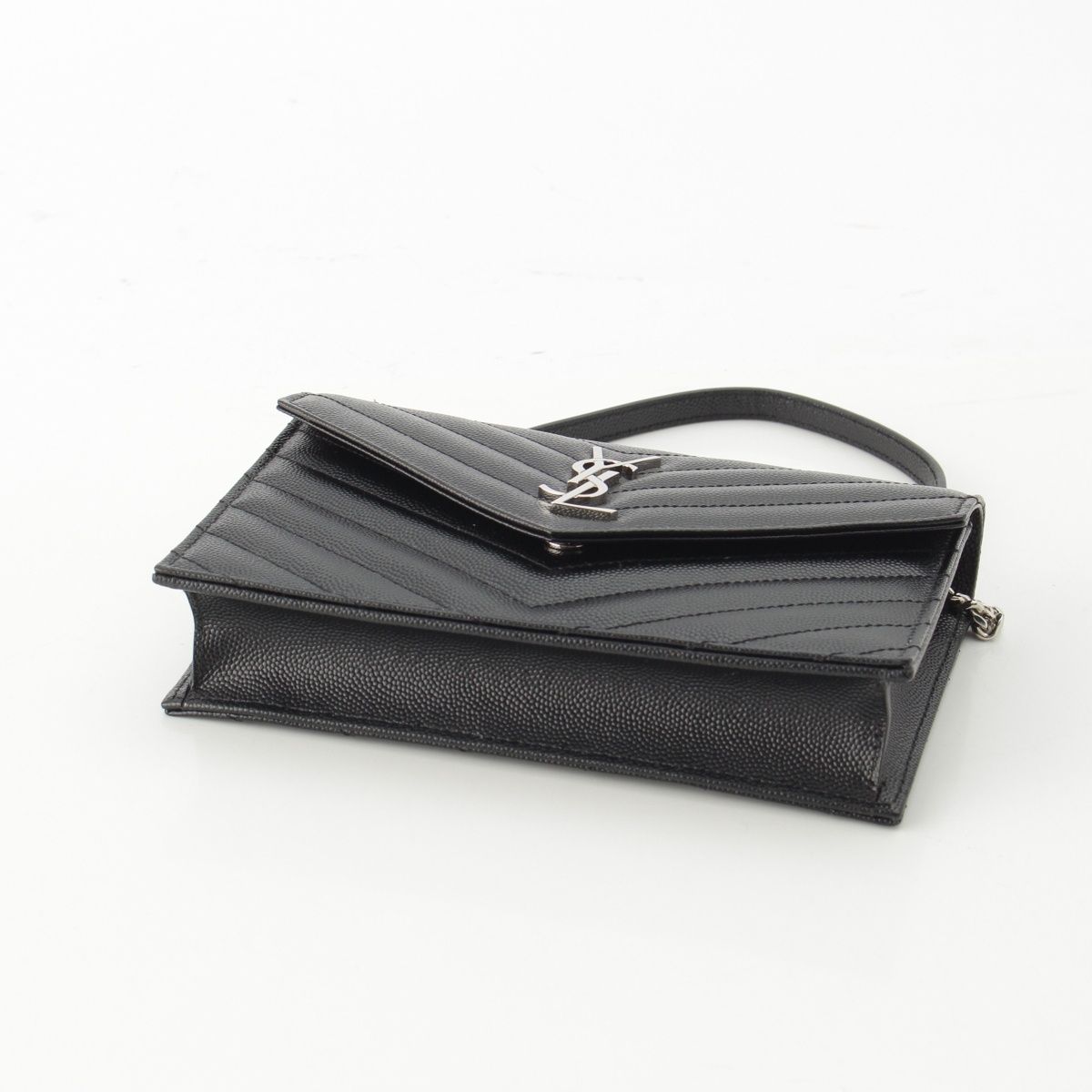 Saint Laurent Cassandra Leather Envelope Chain Wallet Shoulder Bag Black — view 5