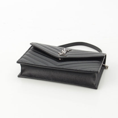 Saint Laurent Cassandra Leather Envelope Chain Wallet Shoulder Bag Black — view 5