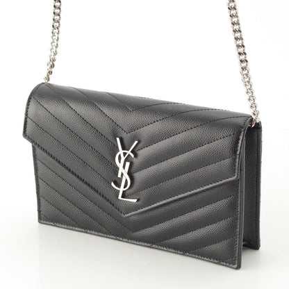 Saint Laurent Cassandra Leather Envelope Chain Wallet Shoulder Bag Black — view 2
