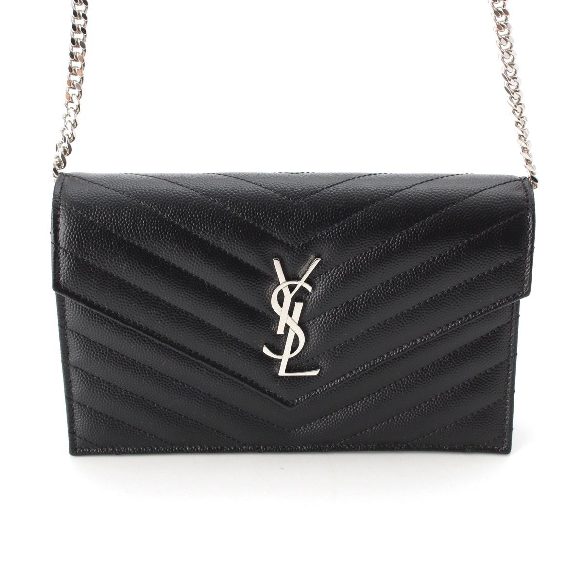 Saint Laurent Cassandra Leather Envelope Chain Wallet Shoulder Bag Black