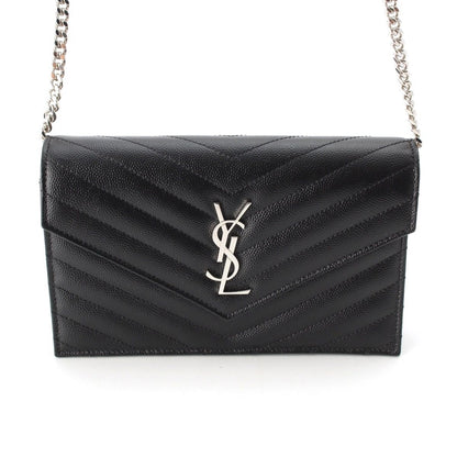 Saint Laurent Cassandra Leather Envelope Chain Wallet Shoulder Bag Black