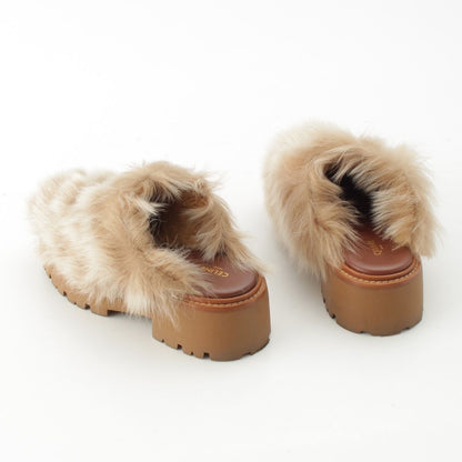 Celine Fur Triomphe Platform Sandals Brown — view 4