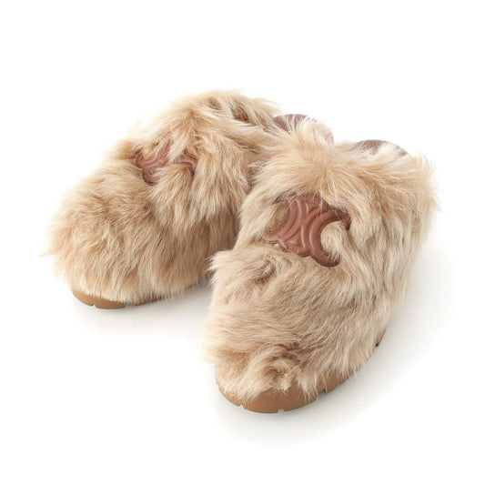 Celine Fur Triomphe Platform Sandals Brown