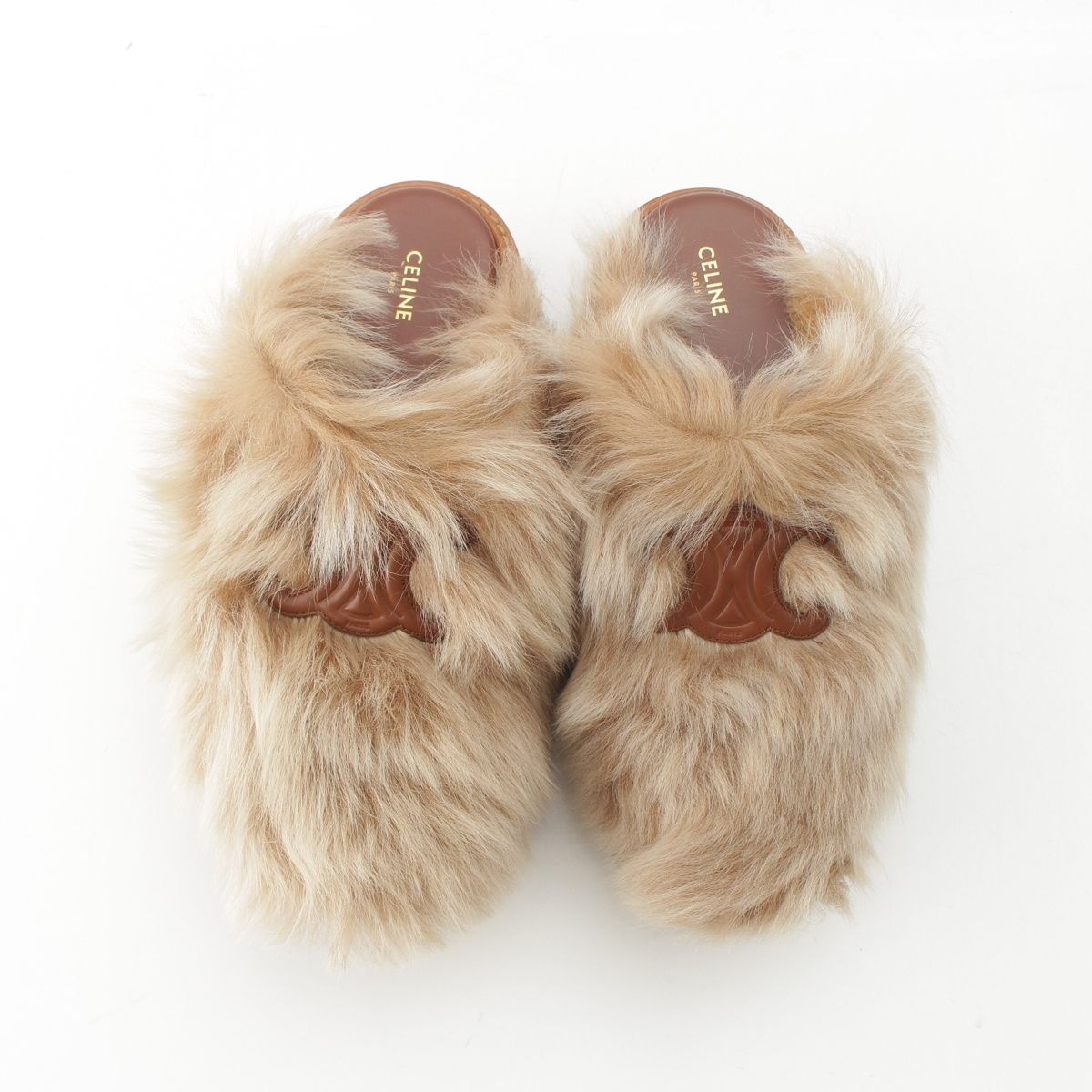 Celine Fur Triomphe Platform Sandals Brown — view 2