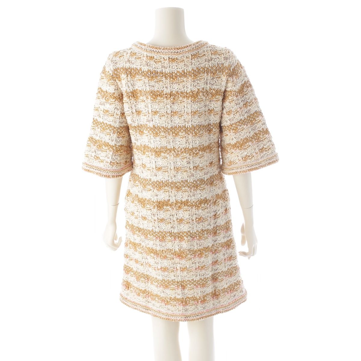 Chanel Tweed Gripoix Mix Knit Dress Beige 36 — view 4