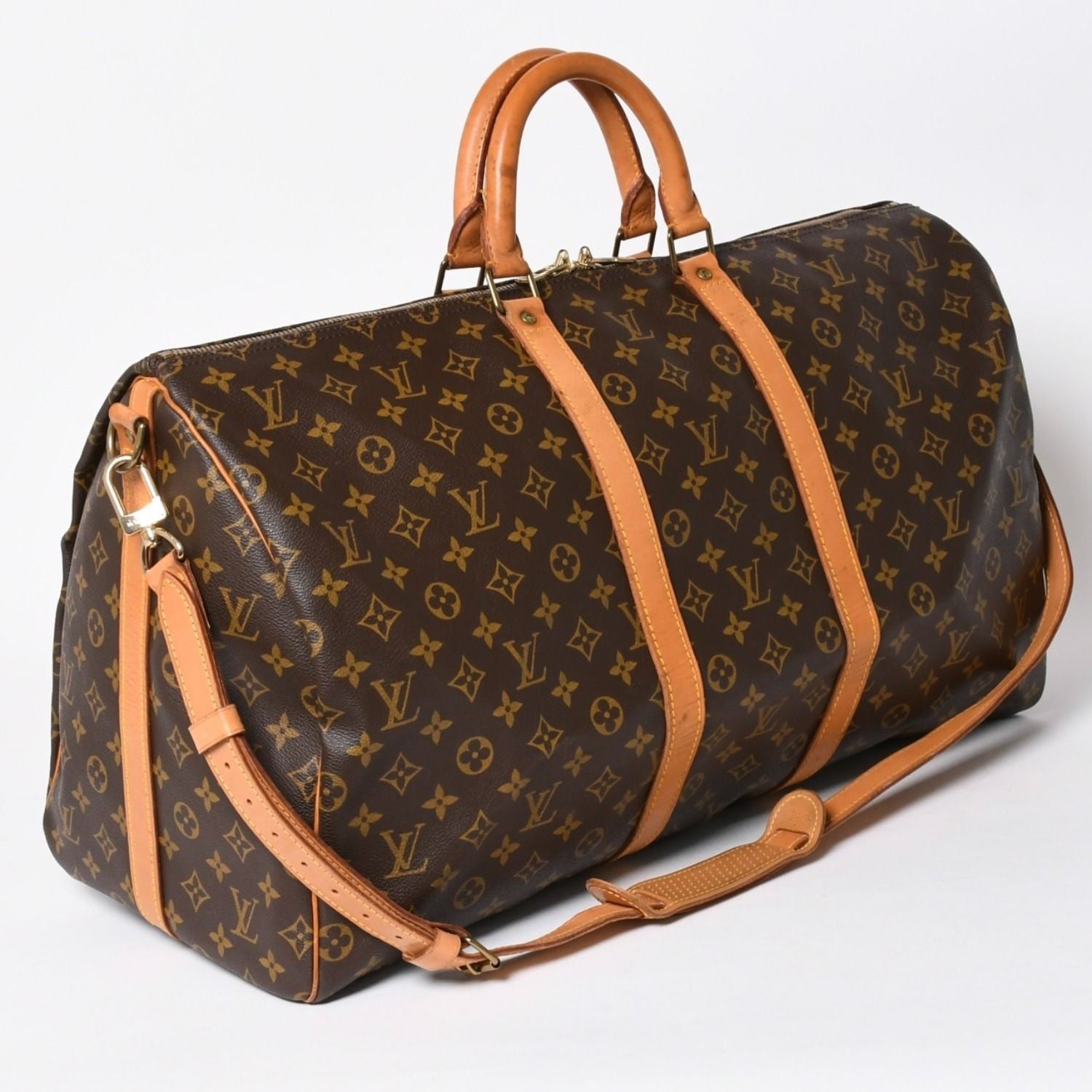 Louis Vuitton Monogram Keepall Bandouliere 55 2-Way Boston Bag Brown Canvas — view 3