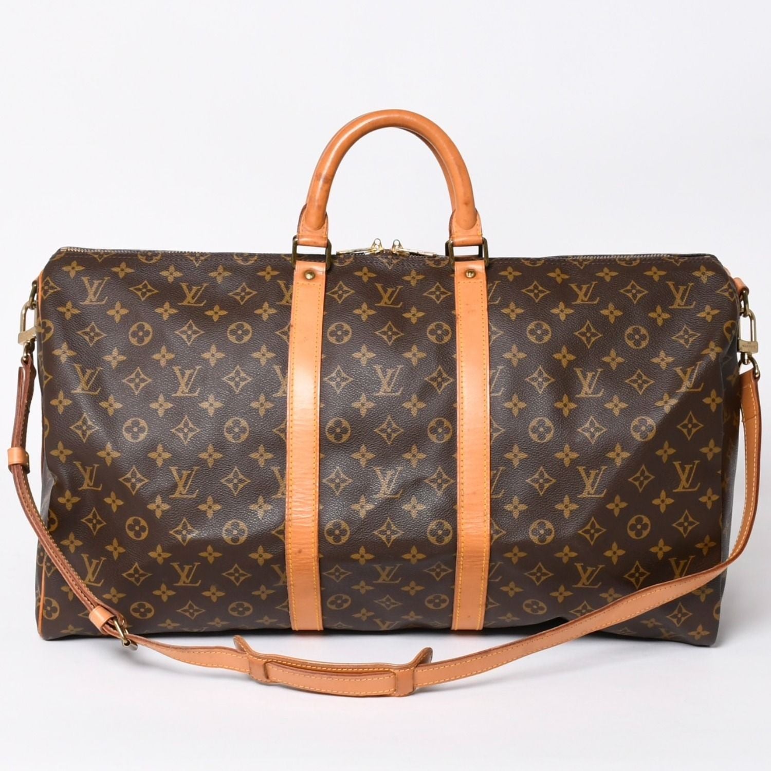 Louis Vuitton Monogram Keepall Bandouliere 55 2-Way Boston Bag Brown Canvas
