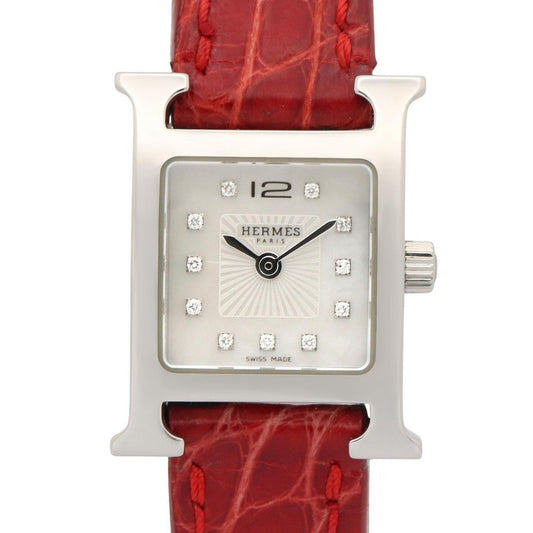 Hermes Watch Mini White Shell Stainless Steel Diamond