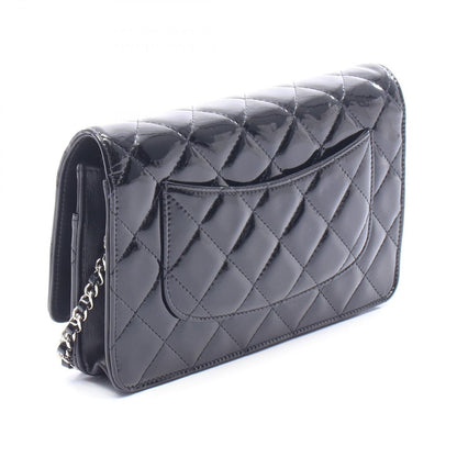 Chanel Shoulder Bag Quilted Black Patent Leather Chain Wallet — view 2
