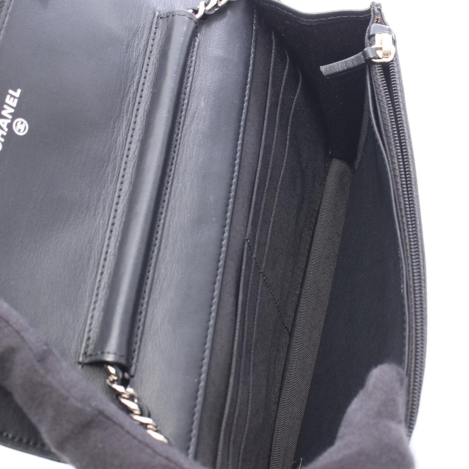 Chanel Shoulder Bag Quilted Black Patent Leather Chain Wallet — view 3