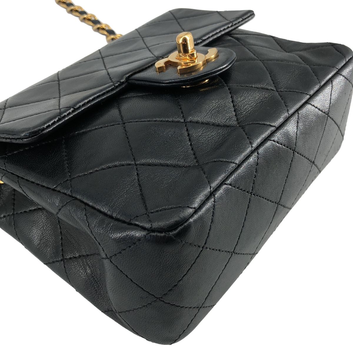 Chanel Lambskin Mini Quilted Chain Shoulder Bag Black — view 8