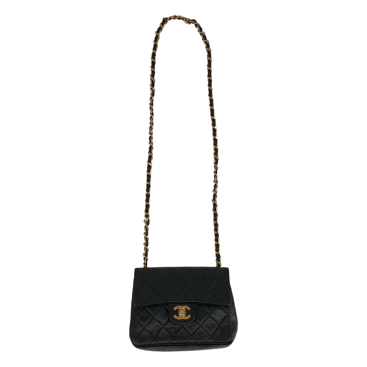 Chanel Lambskin Mini Quilted Chain Shoulder Bag Black