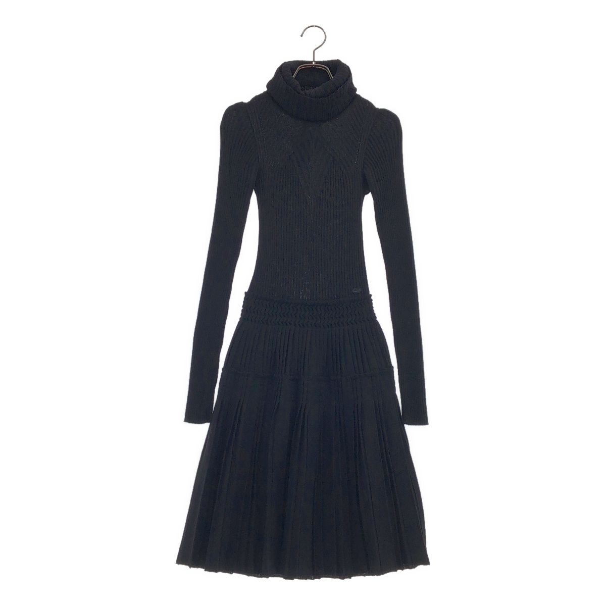 Chanel Rib Pleated Knit Dress Black 34