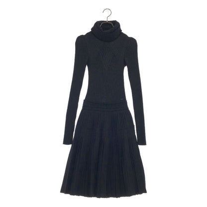 Chanel Rib Pleated Knit Dress Black 34