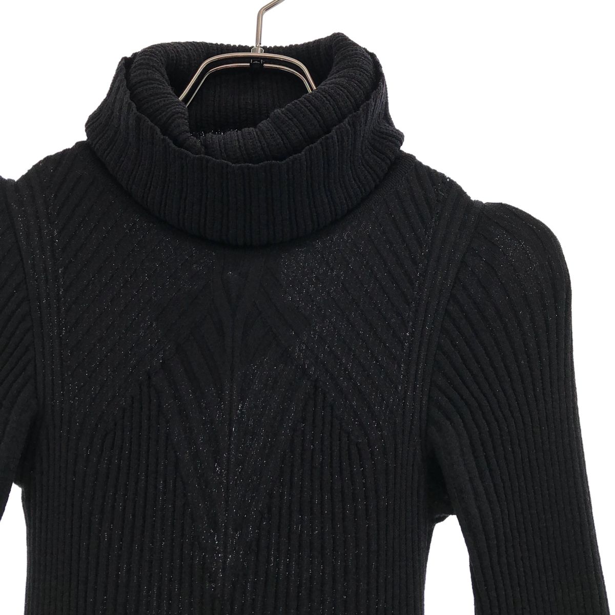 Chanel Rib Pleated Knit Dress Black 34 — view 2