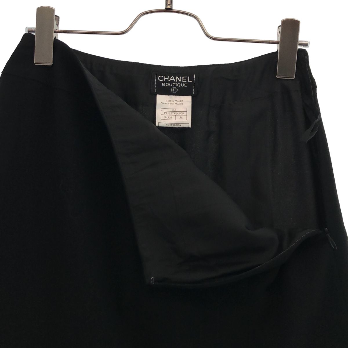 Chanel Wool CC Logo Button Long Skirt Black 38 — view 4