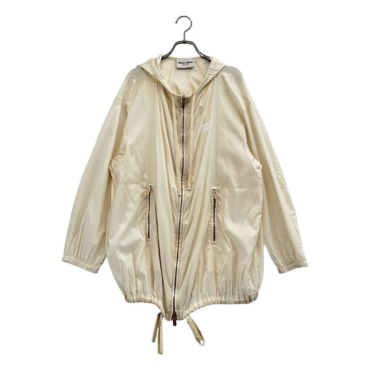 Miu Miu Silk Coating Logo Hooded Jacket Beige 36