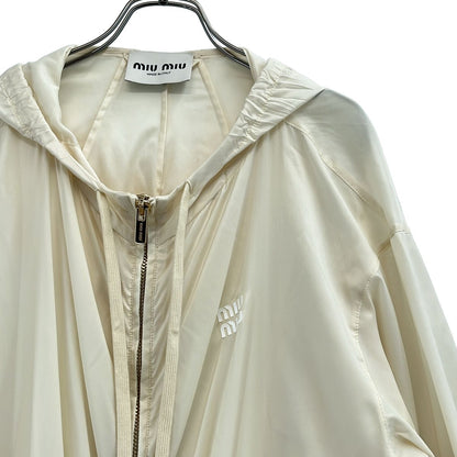 Miu Miu Silk Coating Logo Hooded Jacket Beige 36 — view 2