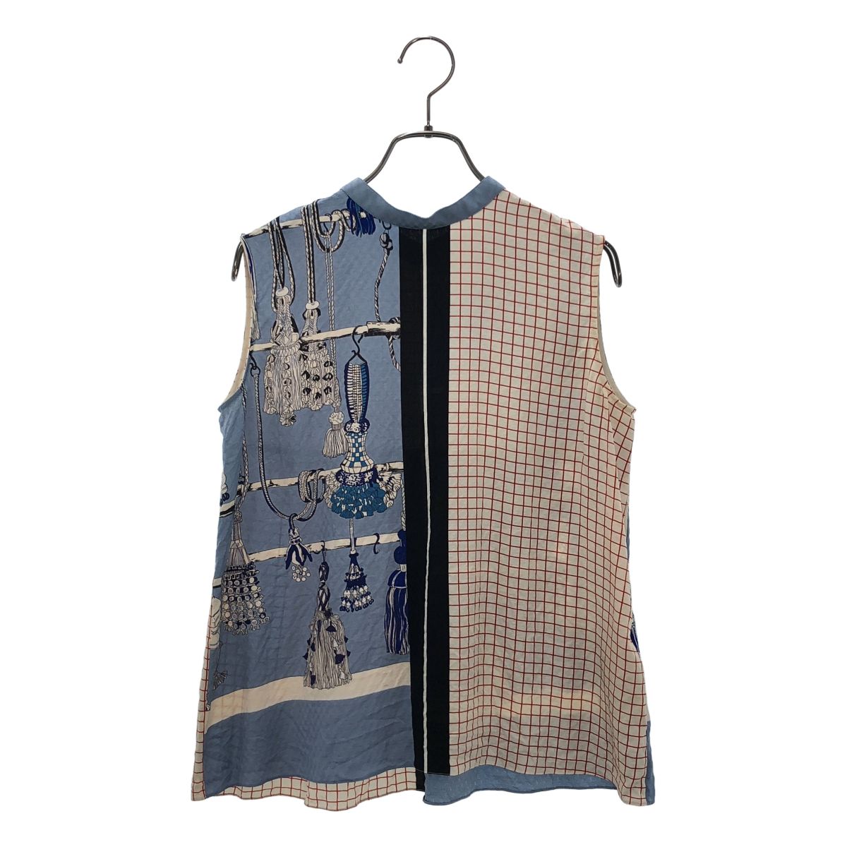 Hermes Silk Tassel Pattern Nose Sleeve Shirt Light Blue 36