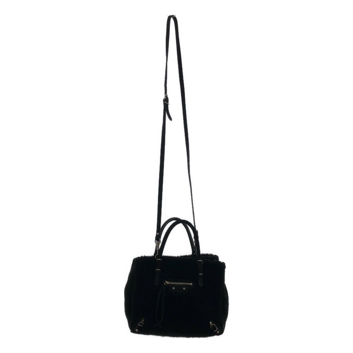 Balenciaga Shearling Paper Mini Shoulder Bag Black