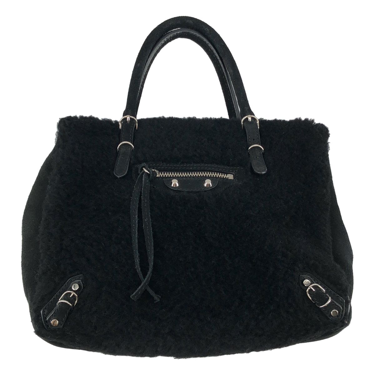 Balenciaga Shearling Paper Mini Shoulder Bag Black — view 3