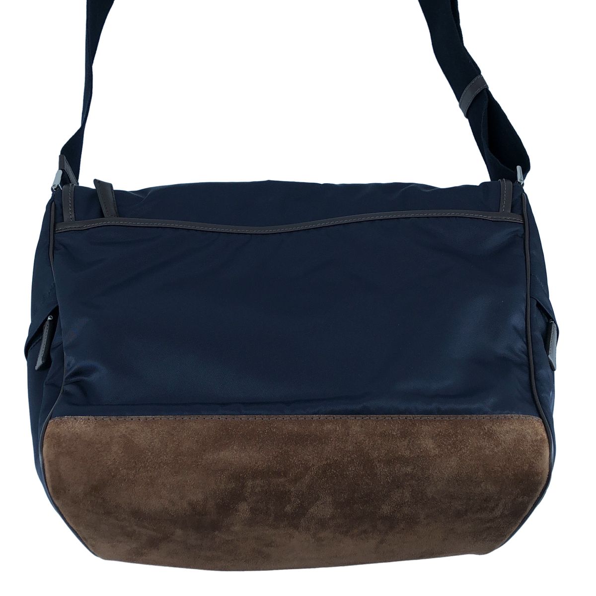 Prada Re-Nylon Suede Shoulder Bag Navy Brown — view 4