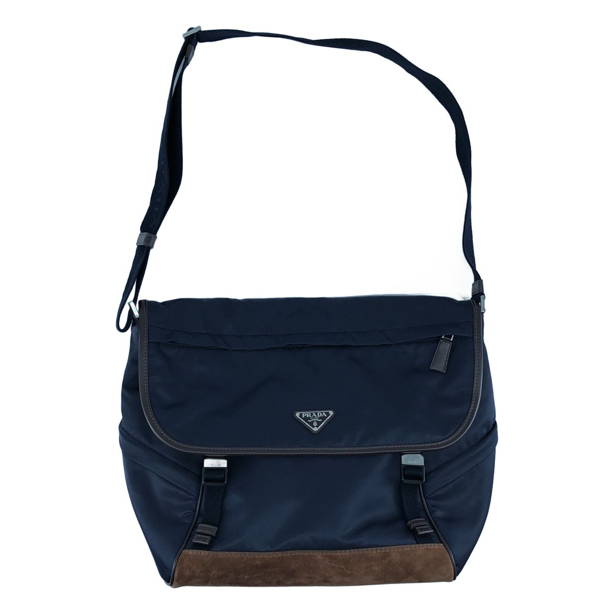 Prada Re-Nylon Suede Shoulder Bag Navy Brown