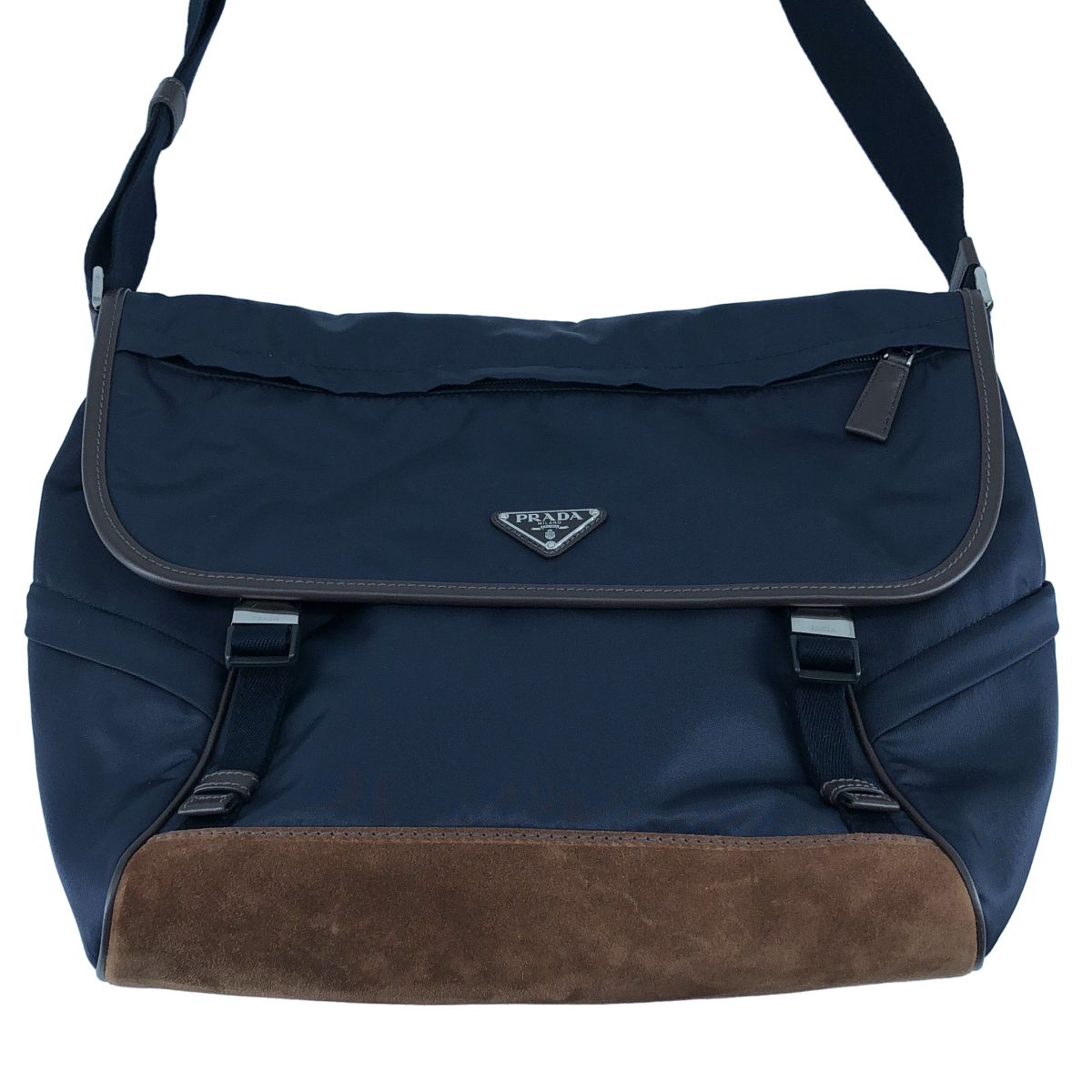 Prada Re-Nylon Suede Shoulder Bag Navy Brown — view 3