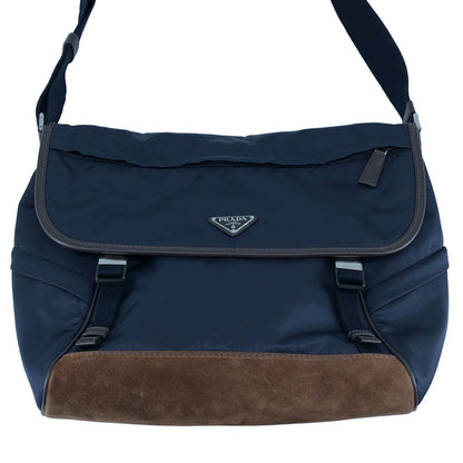 Prada Re-Nylon Suede Shoulder Bag Navy Brown — view 3