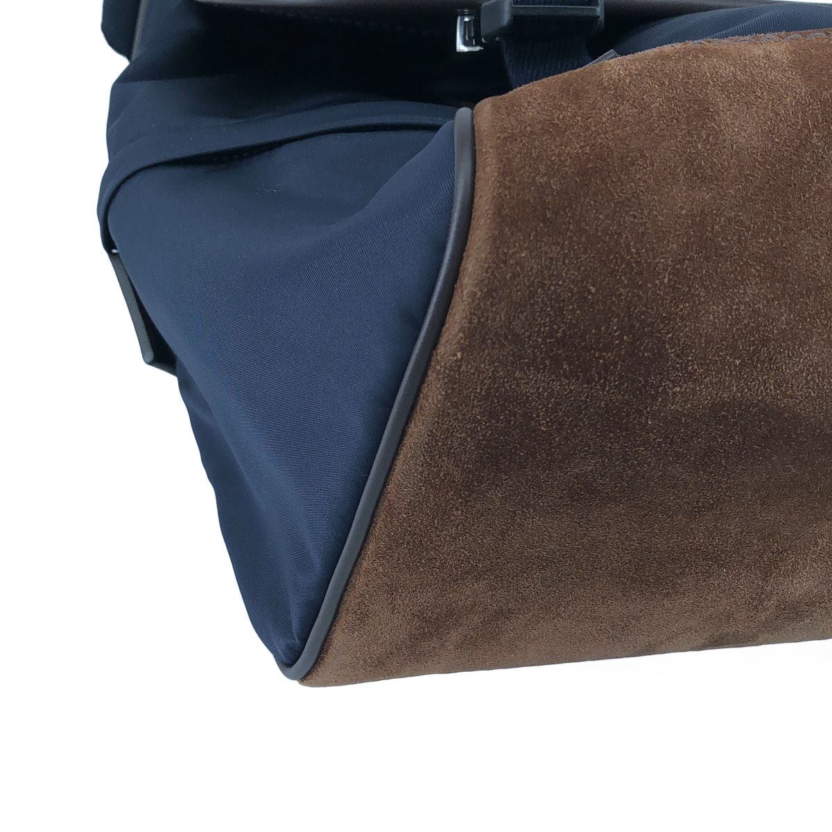 Prada Re-Nylon Suede Shoulder Bag Navy Brown — view 8