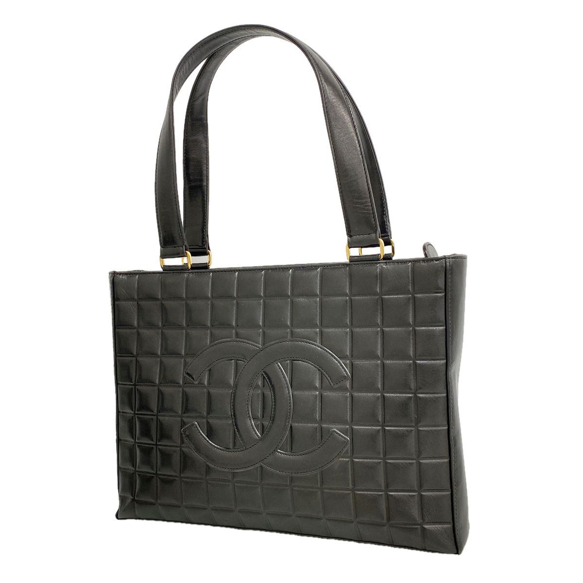 Chanel Tote Bag Choco Bar Lambskin Black Gold
