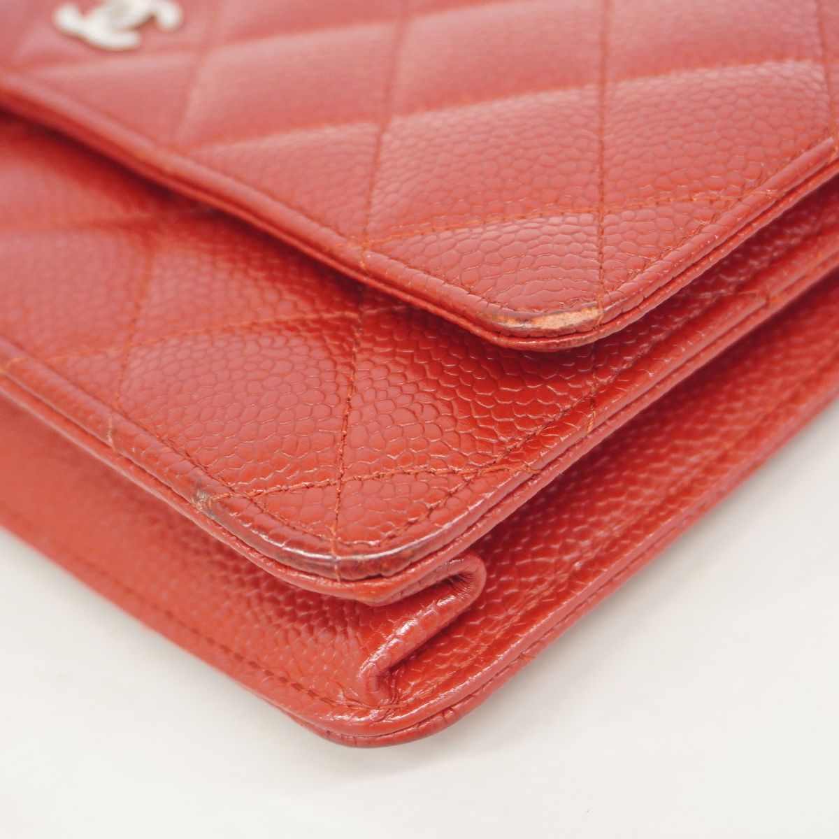 Chanel Wallet on Chain Quilted Caviar Leather Red Silver Shoulder Bag — view 6