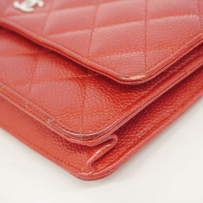Chanel Wallet on Chain Quilted Caviar Leather Red Silver Shoulder Bag — view 6