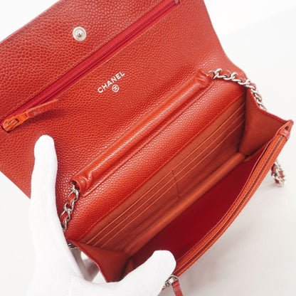 Chanel Wallet on Chain Quilted Caviar Leather Red Silver Shoulder Bag — view 4
